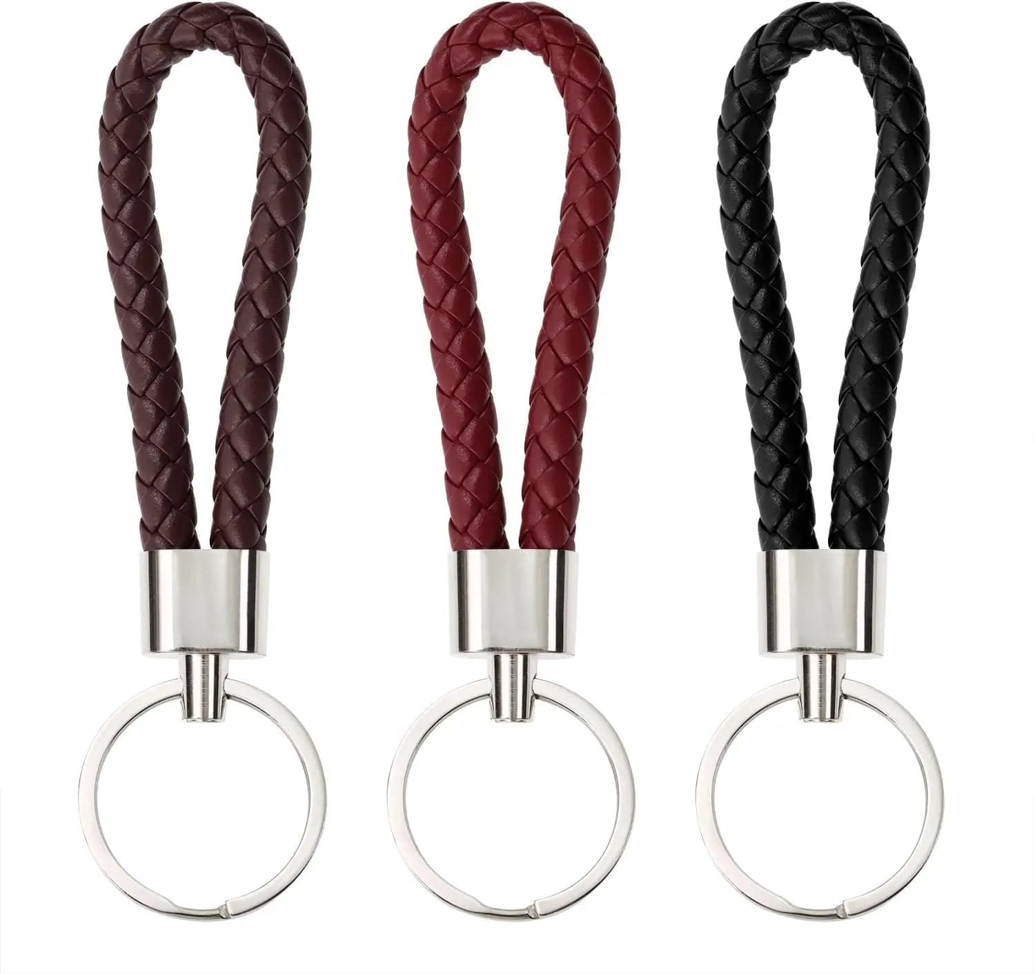 Portachiavi in Pelle Intrecciata con Anello, Accessorio per Chiavi Auto, Regalo di Natale e Compleanno per Uomini e Donne
