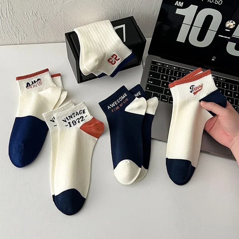 Calzini da uomo tubo basso primavera estate stile calze sportive in cotone colore abbinato stampa ricamo calze da basket traspiranti