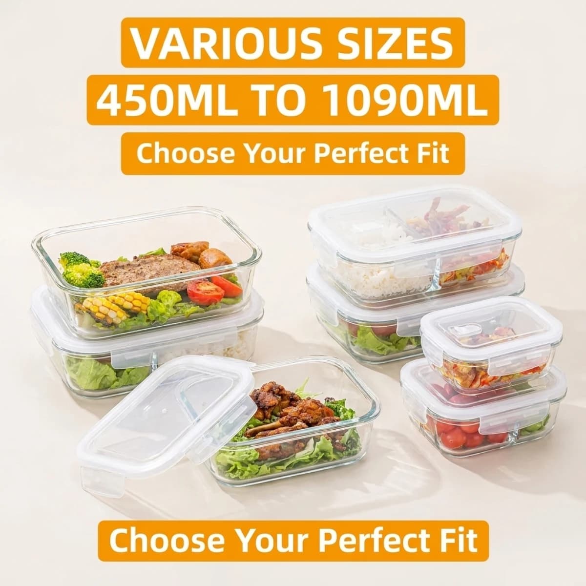 Contenitore per Alimenti in Vetro Borosilicato, Adatto al Microonde, Ermetico, Anti-Perdita, Riutilizzabile ed Ecologico