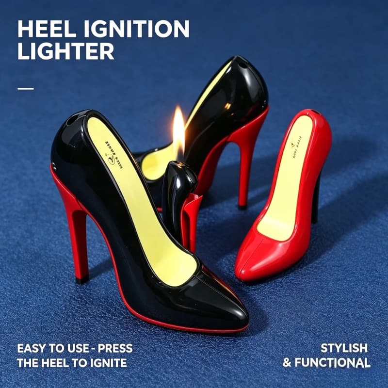 Novel Girl Style High Heel Open Flame Butane Lighter, Windproof Exquisite Portable Personalized Smoking Gadget Giftft