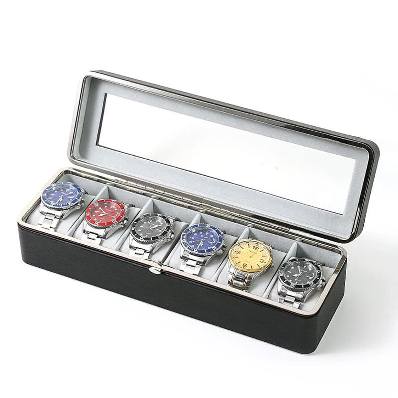 Material 6 Girds New Watch Display Storage Box Watch Organizer Box with removable pillows gift for men and women best gifts