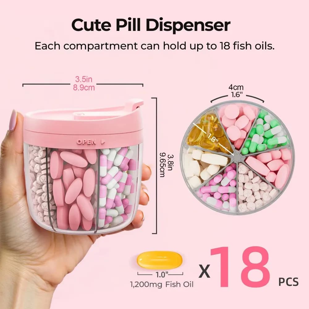 Portapillole Unisex Portatile con 7 Scomparti per Integratori e Medicine Quotidiane, Organizzatore per Casa e Viaggio