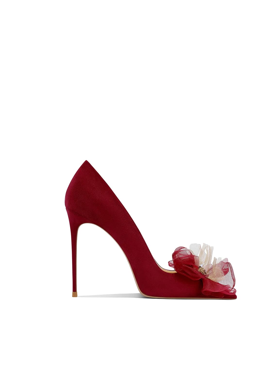2025 Spring and Summer New Versatile Red Grass High Heels Women's Heels Toe Three-dimensional Flower Seeds