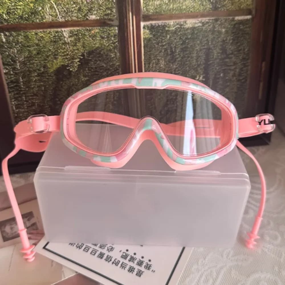 Unisex children's swimwear with large frame Anti-snatching with ear plugs Glass swimwear for PC with wide view Children's diving glasses set