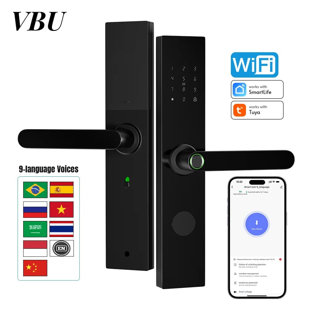 Tuya Wifi Smart Fingerprint Door Lock Serratura elettronica digitale Impronta digitale/Scheda IC/Password/Chiave/APP Sblocco remoto Funziona con Aleax