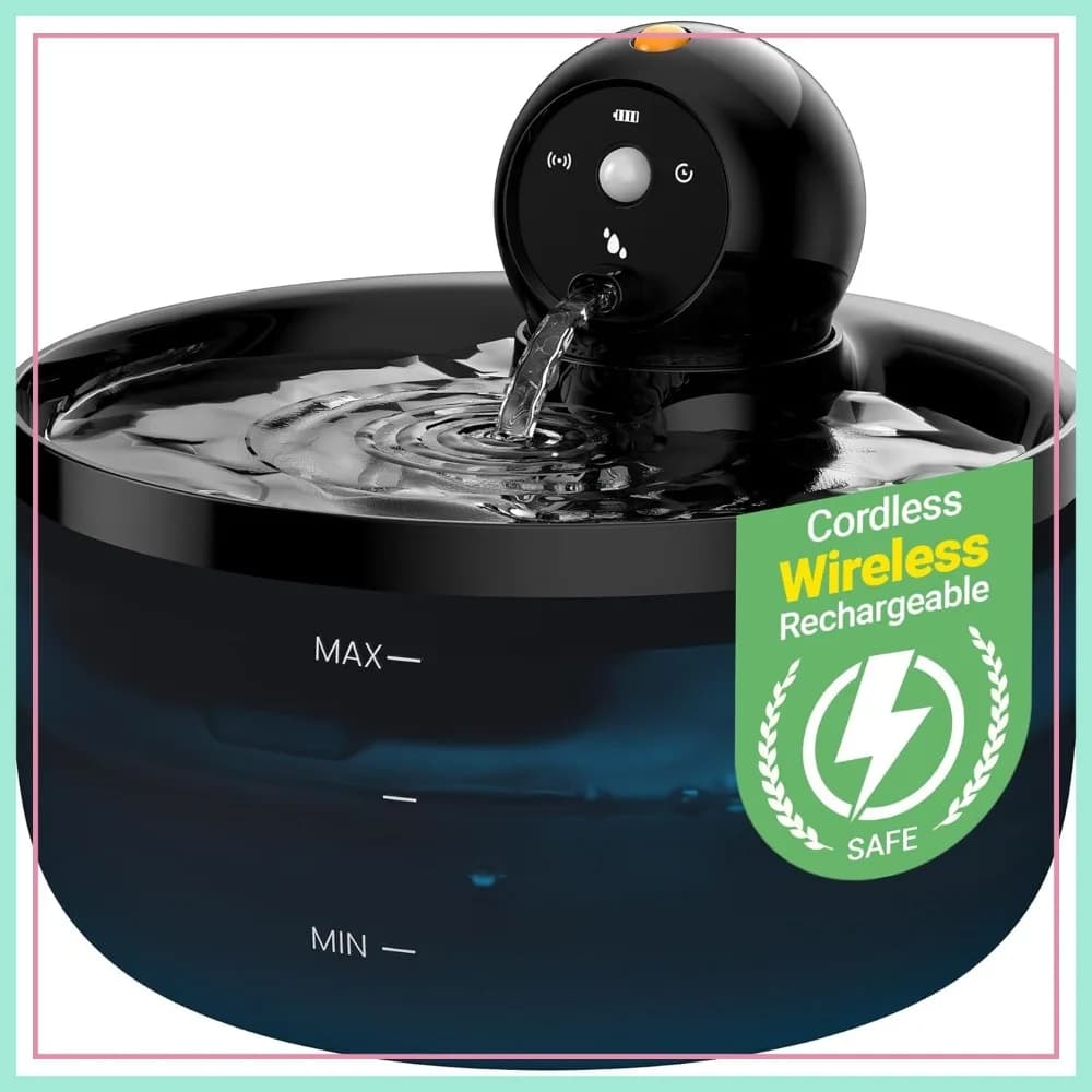 Fontanella per Gatti Senza Fili 88oz/2.6L, Distributore d'Acqua per Animali Domestici a Batteria con Sensore di Movimento, Silenzioso