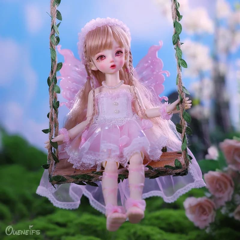 Yulu 1/6 bambola BJD con ragazza a gambe corte di seconda generazione farfalla magnetica corpo rosa vestito fata bambola regalo per i bambini