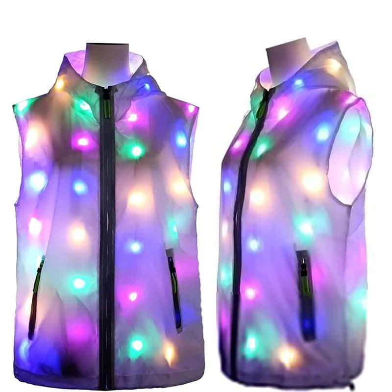 Summer Colorful Glowing LED Vest Hooded Jacket Men Women Bar Party Outfit Luminous LED Vest Costume Dance Wear Clothing