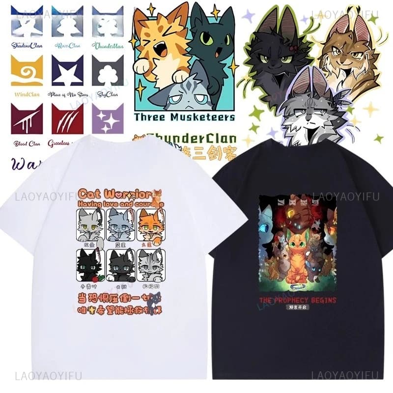 Nuovo stile Warrior Cats T Shirt Vendita calda Cat Lover Tee Manica corta in cotone Girocollo Kawaii Popolare Y2k Abbigliamento Donna Top