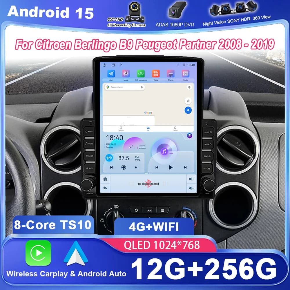 Android 15 Car Radio Multimedia Player For Citroen Berlingo B9 Peugeot Partner 2008 - 2019 Auto GPS Navigation wireless carplay