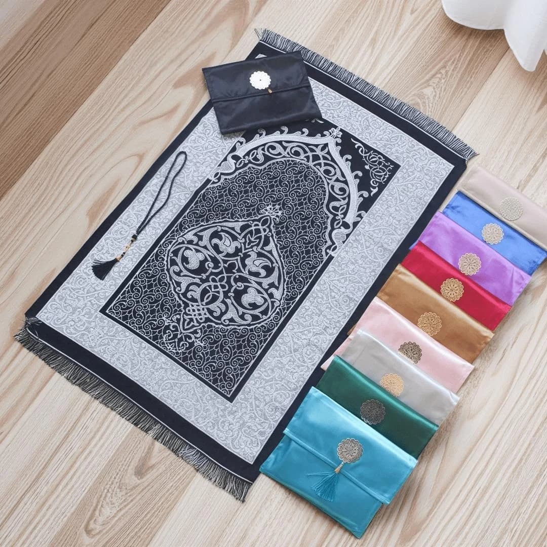 3 pz/set Set di tappetini di preghiera musulmano Set di tappeti di preghiera del Medio Oriente Perline di preghiera Coperta di culto da viaggio portatile con set di borse Regalo di festa
