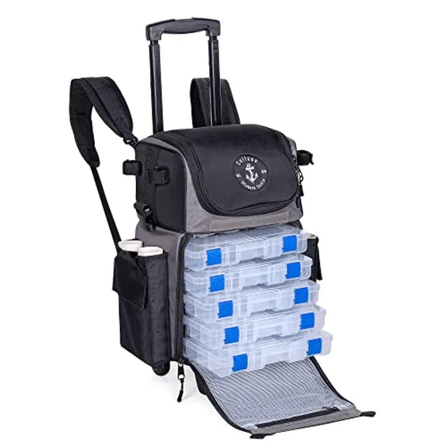 Open Water Wheel Fishing Bag, Waterproof Fishing Backpack with Candle Holder, Handbag with Wheels