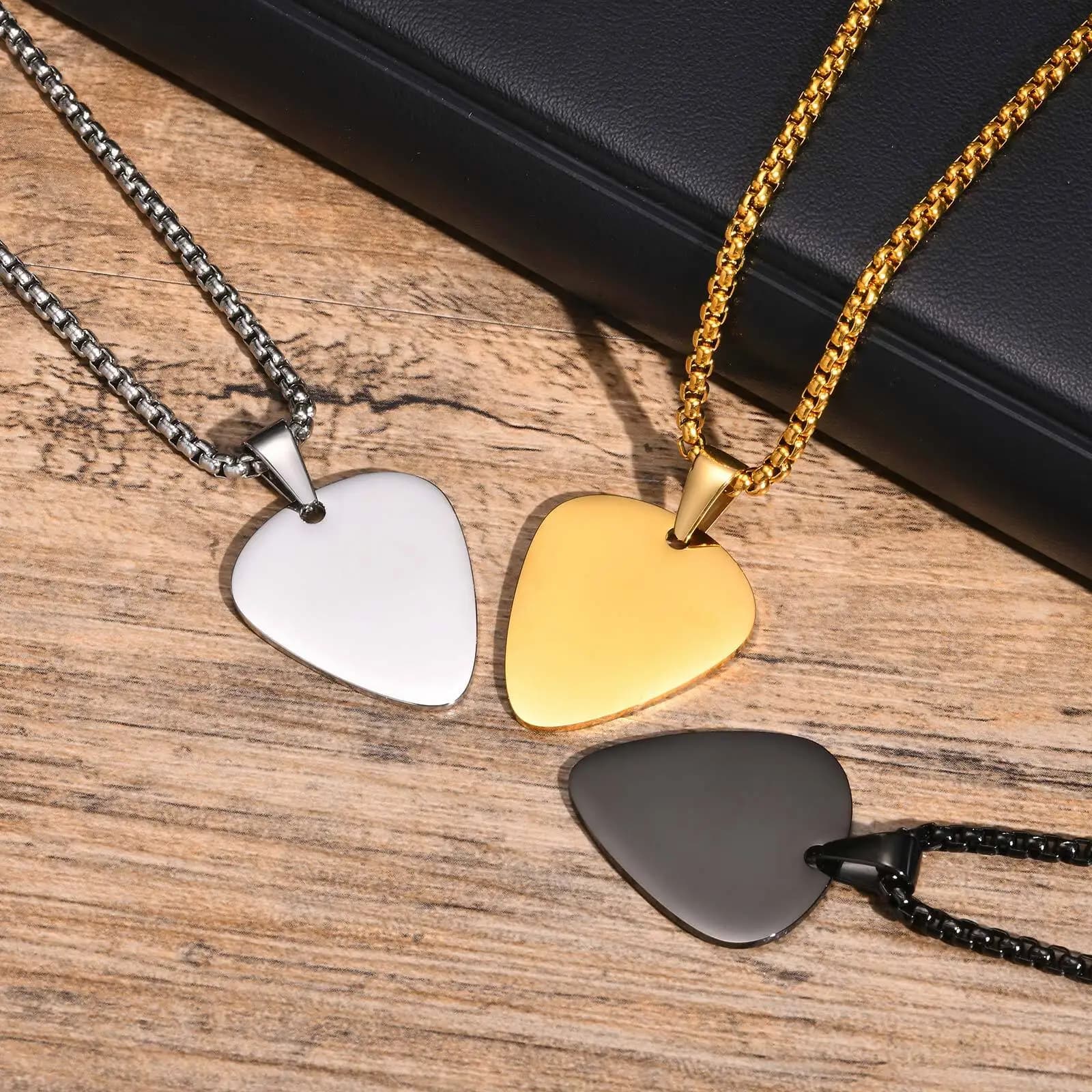 New Trendy Guitar Pick Necklace for Men Boys,Waterproof Stainless Steel Guitar Picks Pendant Collar, Music-lovers Band Jewelry