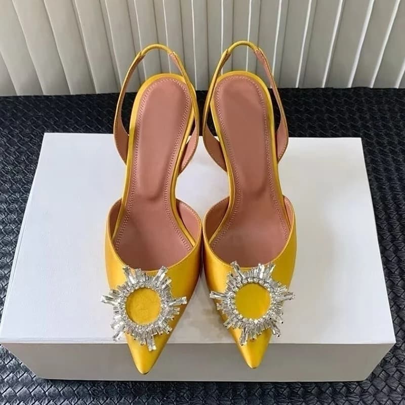 Pumps Women Satin Sexy Thin Hight Heels Sandals Pointed Toe Butterfly-knot Rhinestone Decor Sandalias Summer Party Dress Shoes