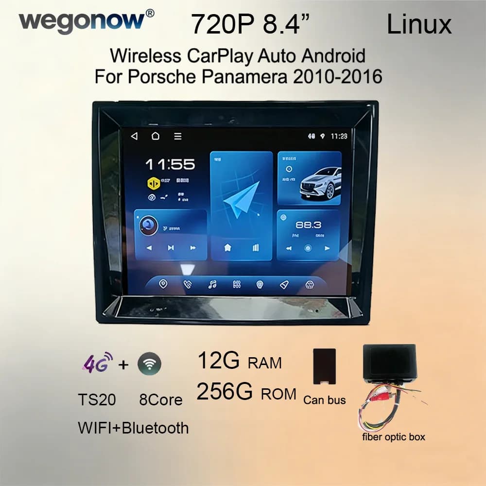 Autoradio Linux da 8.4 pollici per Porsche Panamera 2010-2016 con CarPlay wireless, Android Auto, 4G LTE, WiFi, Bluetooth e lettore multimediale per auto