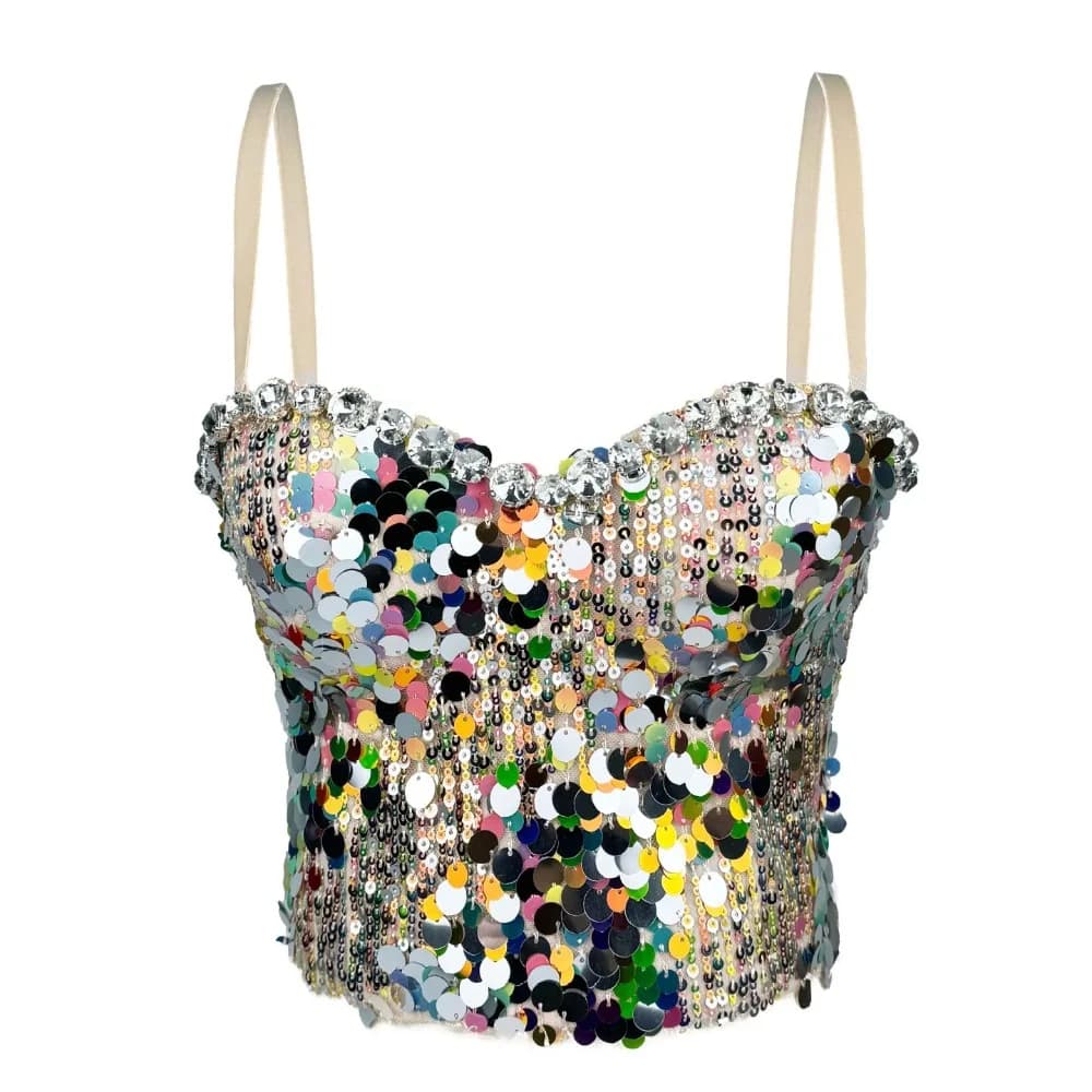 Camis Tees Party Club Spettacolo teatrale Corsetto Abiti di moda Paillettes T-shirt sexy T Shirt Hotsweet Y2k Top Canotta Abbigliamento donna