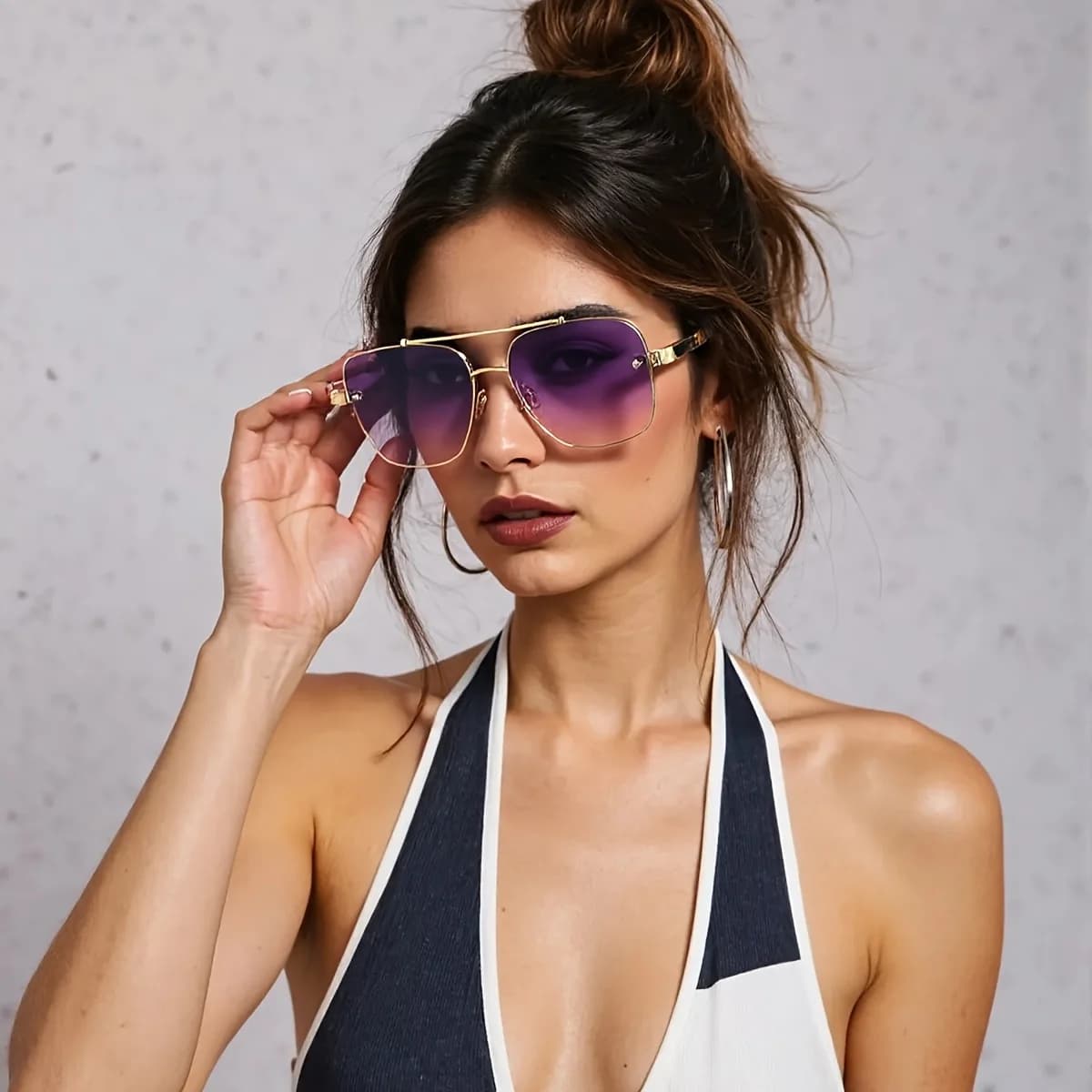2025 New In Vintage Sunglasses for Women Modern Fashionable Square Golden Edged Purple Gradient Lens Glasses Sun Glasses Gift