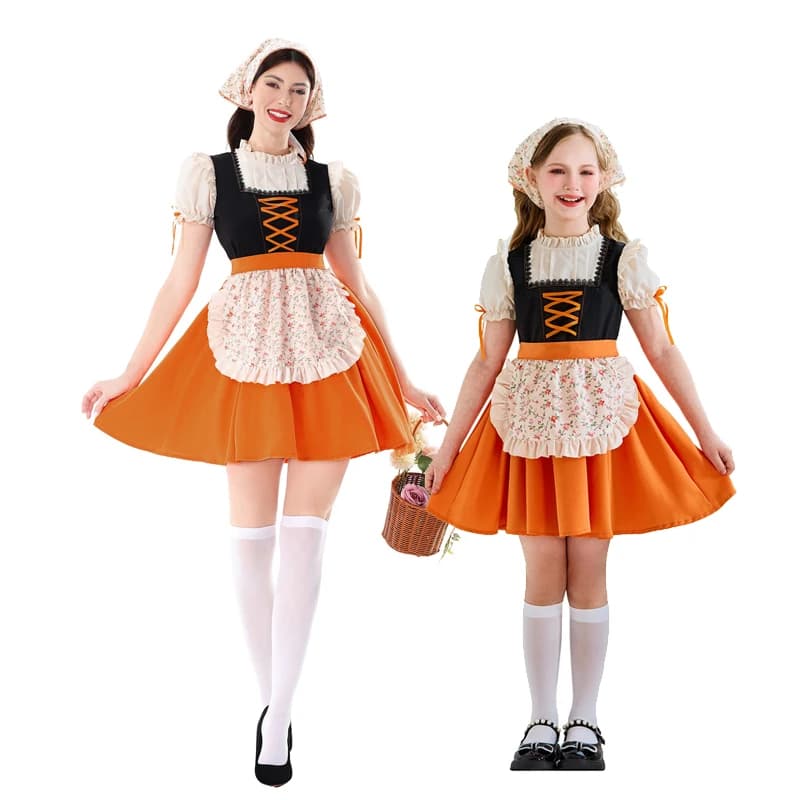Costume da Ragazza della Prateria Stile Pioniera Antica per il Ringraziamento, Abito da Cameriera Sweet Lolita, Cosplay per Carnevale e Halloween, Vestito per Feste in Maschera