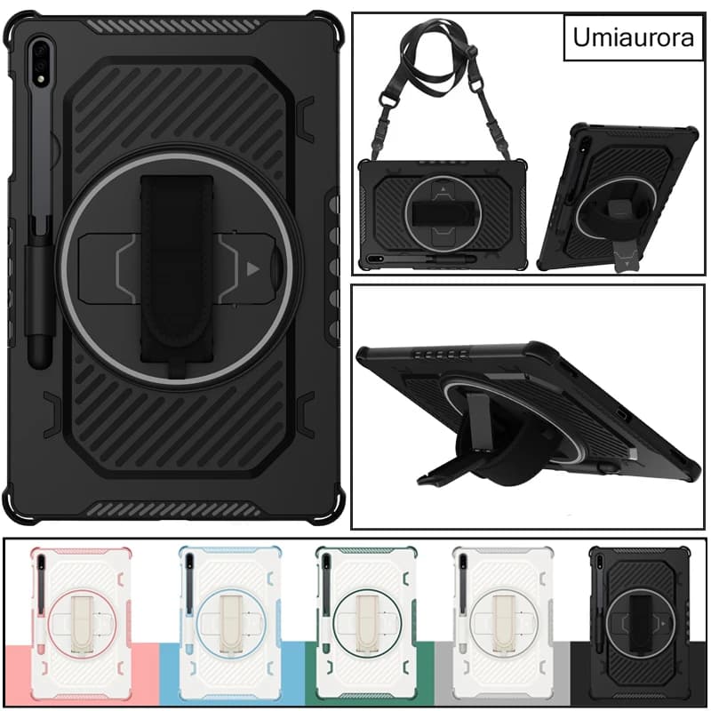 Custodia Antiurto con Supporto e Cinghia da Polso per Samsung Tab S10 Lite SM-X400, S7, S8+, S9 FE+ Plus 12.4" SM-X820, X610, X520