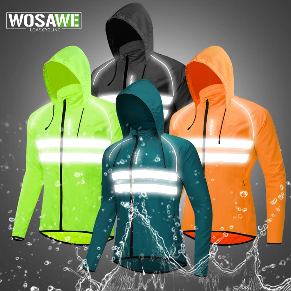WOSAWE giacca a vento da ciclismo ultraleggera da uomo giacca riflettente antivento resistente all'acqua MTB bicicletta da strada lunga maglia antivento