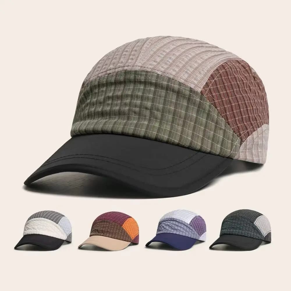 Outdoor Sports Camp Baseball Cap Men Patchwork 5-Panel Cap Breathable and Quick Drying Hiking Baseball Hat