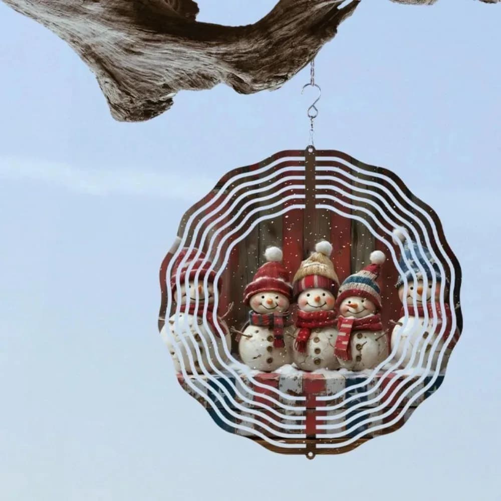 Outdoor Wind Chimes with Snowman Windmill - 3D Hanging Kinetic Sculpture, Classic Metal Wall Mounted Decor