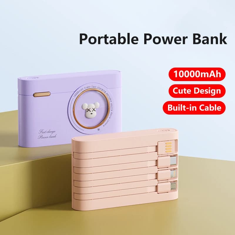Power Bank da 20000 mAh con cavo USB C 2.1A Batteria portatile a ricarica rapida Mini Cartoon Powerbank per iPhone Samsung Xiaomi Huawei
