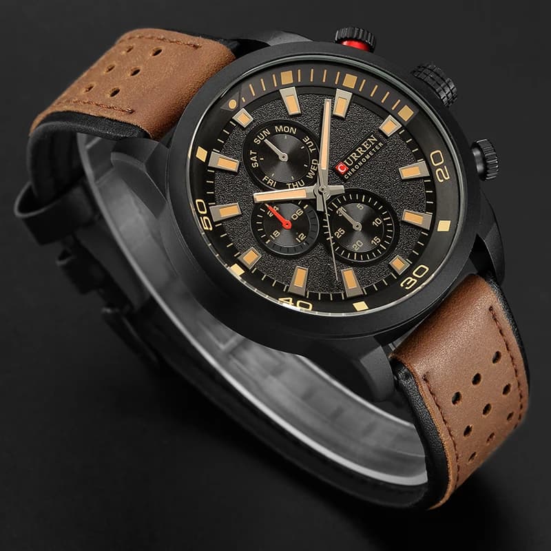 CURREN 8250 Orologio da Polso da Uomo Impermeabile Casual con Tre Lancette, Cinturino in Pelle Traspirante per Business