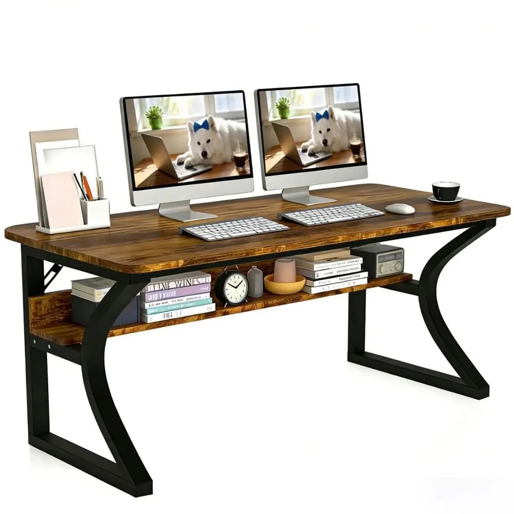 X 23.6 Computer Desk, Home Office Desks w Shelf Storage, Computer Desk w Metal Frame, Cable Management, Study Student Desk Writ