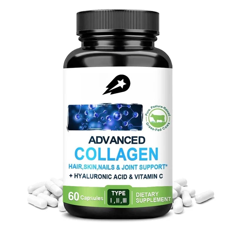 Antioxidant Collagen Peptides Capsules for Skin, Anti-aging, Hair, Articulation Health and Bones with Hyaluronic Acid, Vitamin C Supplement