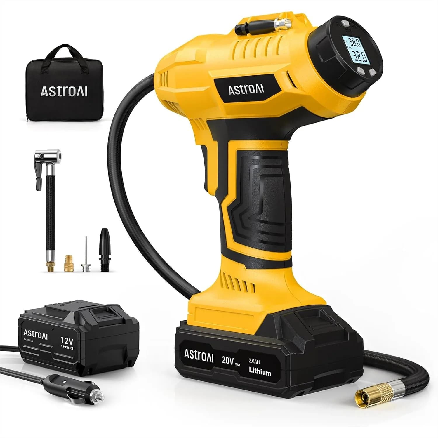 Compressore d'aria portatile senza fili 20V ricaricabile 160PSI con adattatore 12V, manometro digitale per auto
