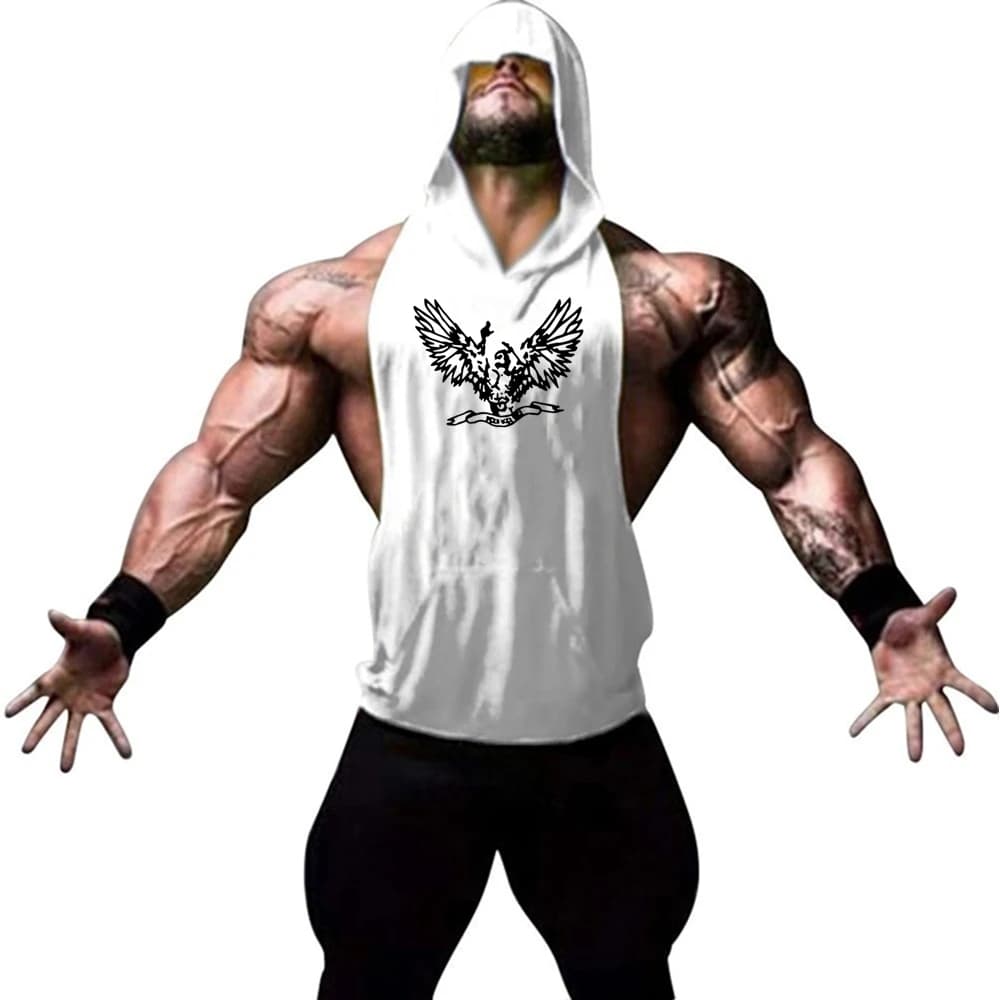 Camicia senza maniche con cappuccio in puro cotone alla moda, gilet da palestra con cappuccio, gilet casual comodo da corsa per bodybuilding da uomo