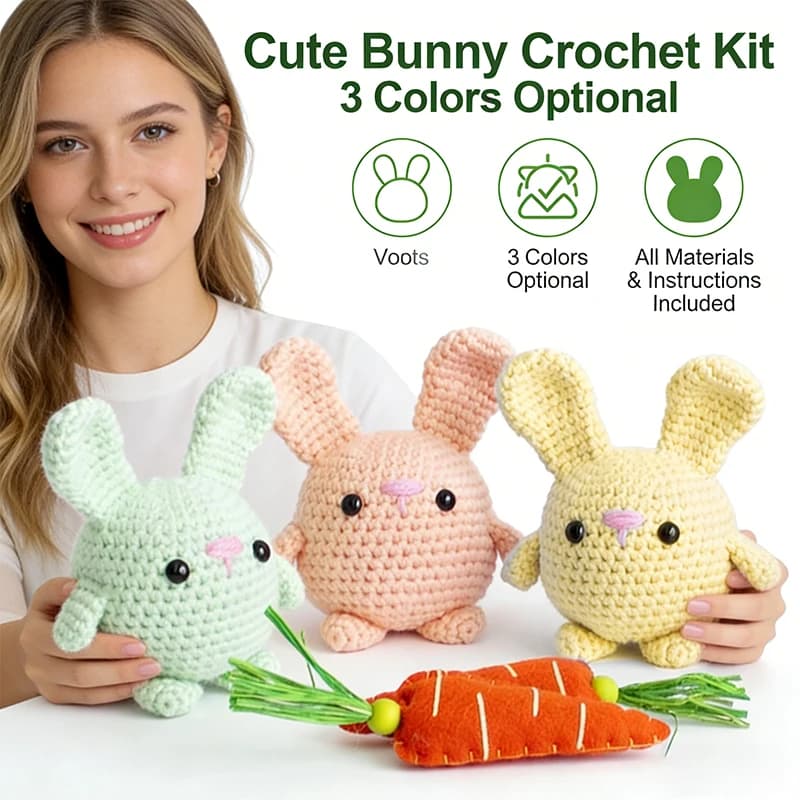 Kit Fai-da-Te per Principianti: Coniglietto all'Uncinetto in 3 Colori, Kit Amigurumi con Filato, Uncinetto e Accessori, Istruzioni Passo-Passo