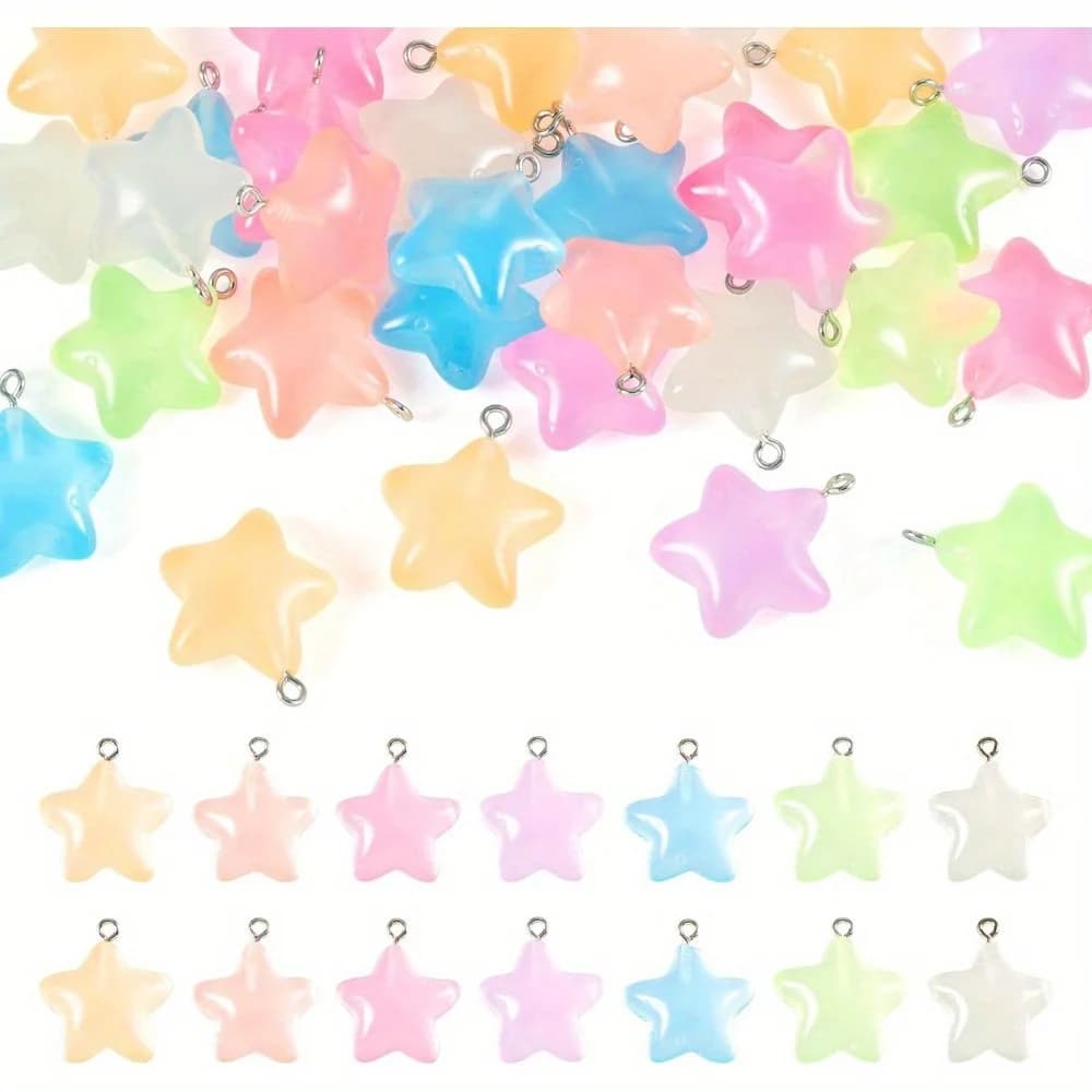 6/24/40pcs Mixed Color Luminous Resin Star Pendant for DIY Bracelets, Necklaces, Earrings, Keychains, Backpack Chains, Pendants