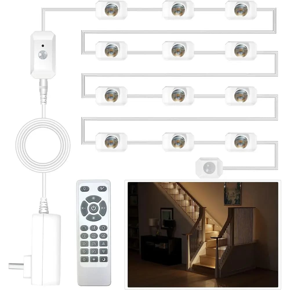 Luci Intelligenti per Scale con Sensore di Movimento, Luci LED da Interno a Cascata, Dimmerabili, 3000K-6000K (12 Gradini)