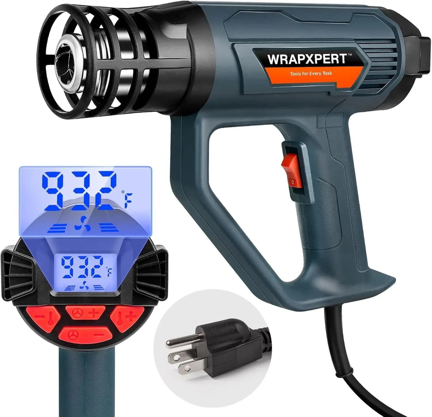 LCD Digital Heat Gun 2000W with Adjustable Temperature 122°F-1202°F (50°C-650°C) and Memory Function for Vinyl Wrap, Window Tint, Car Wrap, Crafts, Heat Shrink Tubing, Paint Stripping