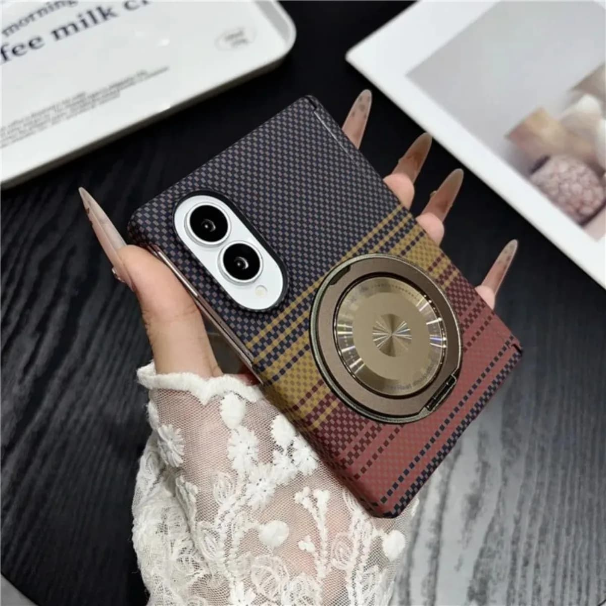 Carbon Fiber leather 360 Bracket for Magsafe Phone Case For Samsung Galaxy Z Fold 8 Ultra Fold8 7 6 Magnetic Stand Holder Cover