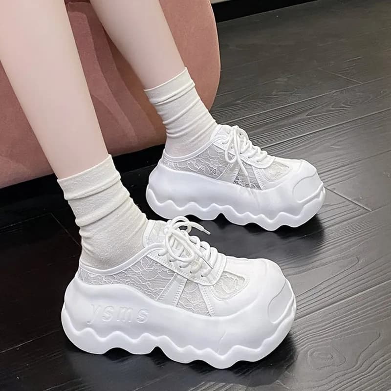 2026 New Autumn Summer Height Increase Sneakers Women Breathable Mesh Chunky Platform Half Slippers Slip on Women's Tennis Shoes