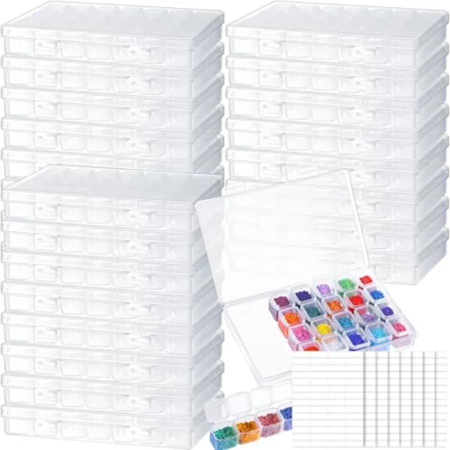Ripeng 24 Pack 672 Slots Diamond Painting Storage Containers Bulk 28 Grids Bead Organizer Box Diamond Painting Accessories Boxe