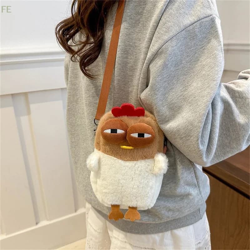 Borsa a tracolla in peluche a forma di gallina con tracolla regolabile, borsa a spalla morbida per donna, ideale per viaggi e feste