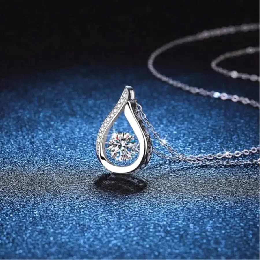 Collana in Moissanite con Pendente in Argento per Donna, Catena per Clavicola, Pendente con Zirconia Cubica Danzante da 1 Ct, jvv