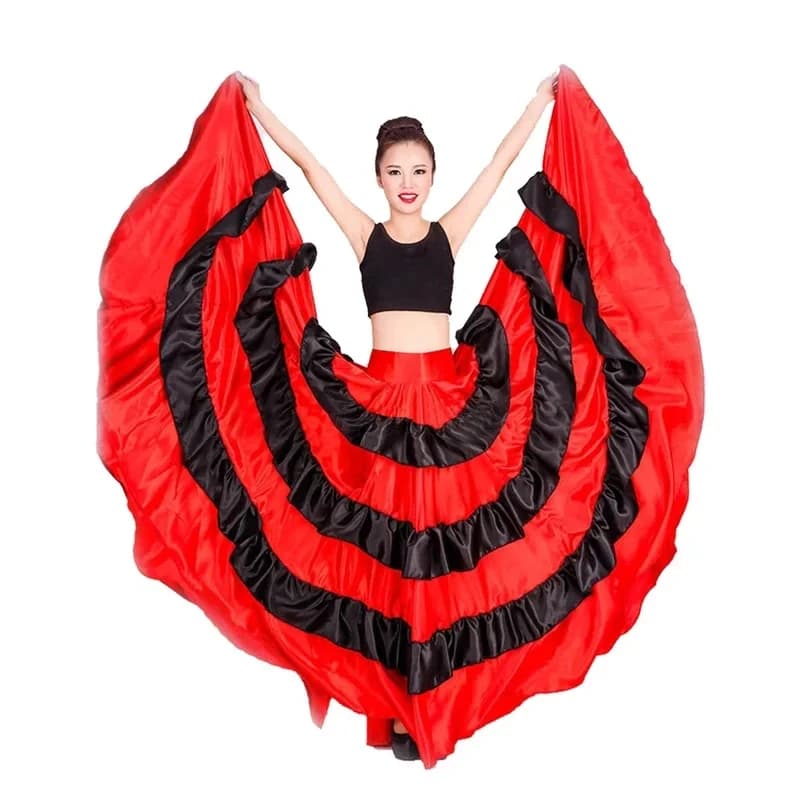 2026 Gypsy Woman Spanish Flamenco Skirt Polyester Satin Smooth Big Swing Carnival Party Ballroom Belly Dance Costumes 2CBWY
