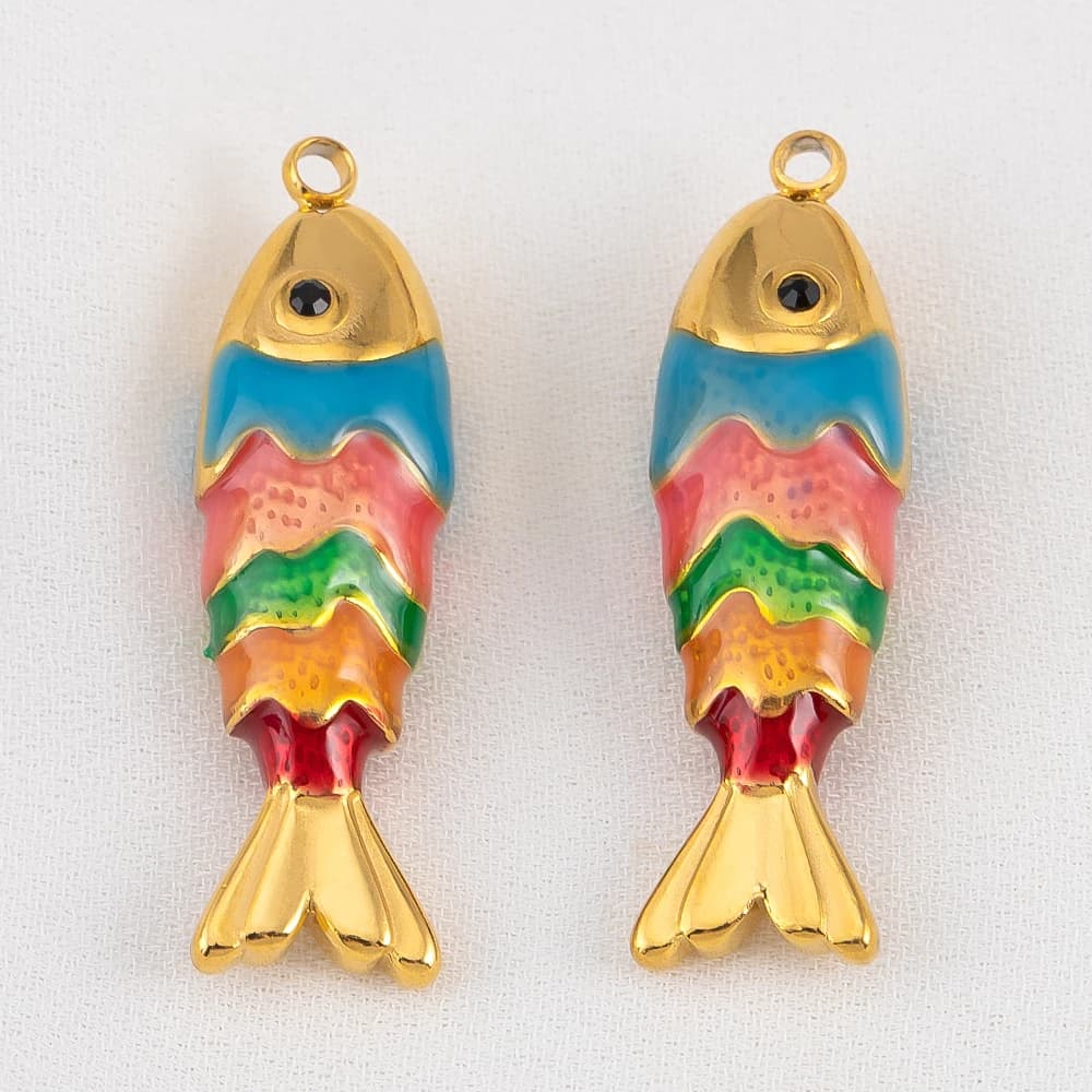1pc 304 in acciaio inossidabile smalto iridescente ciondolo pesce tema oceano per braccialetto fai da te collana gioielli ricerca accessori moda