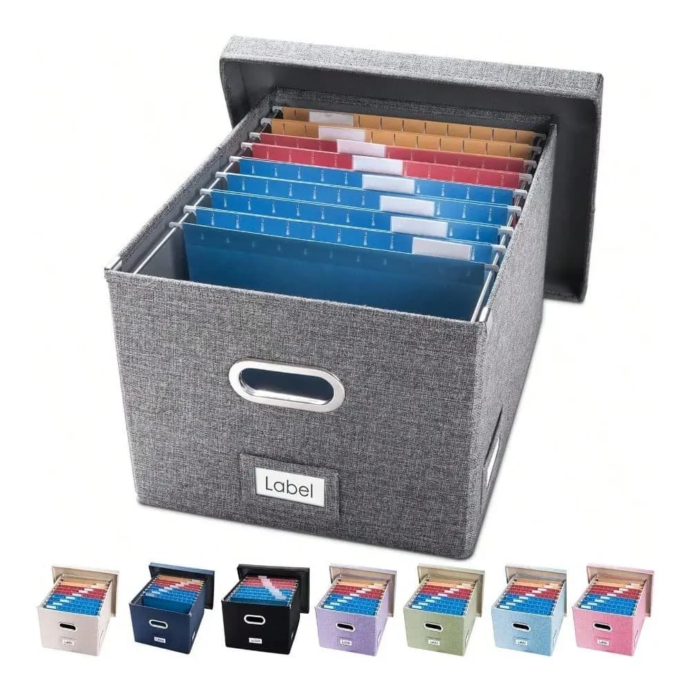 Set di 1 Scatola Portadocumenti Pieghevole Decorativa in Lino con Coperchio per Archiviazione e Organizzazione, per Ufficio e Armadietto