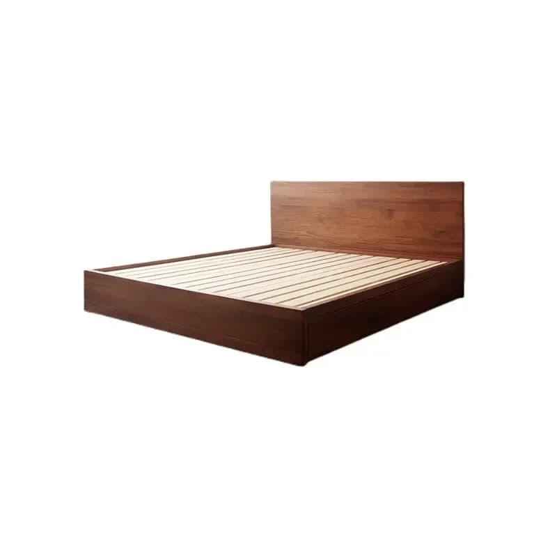 Modern Bed with Black Walnut Pressure Drawers, High Bed Cherry Wood Simple and Elegant