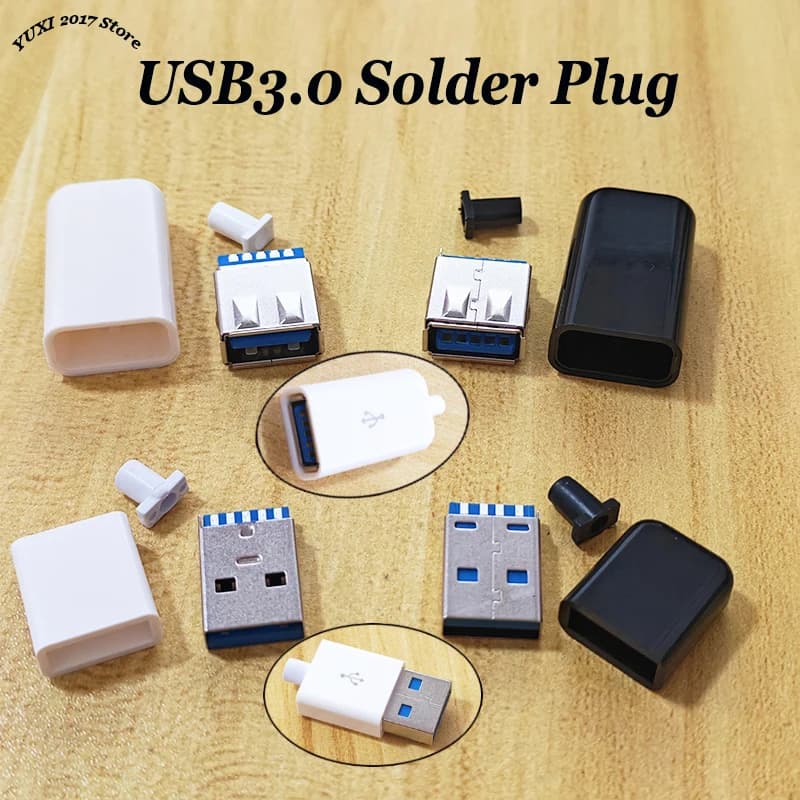 Kit di connettori USB 3.0 da maschio a femmina per saldatura fai-da-te con guscio in plastica per riparazione/estensione cavi dati - 1/2/5 set
