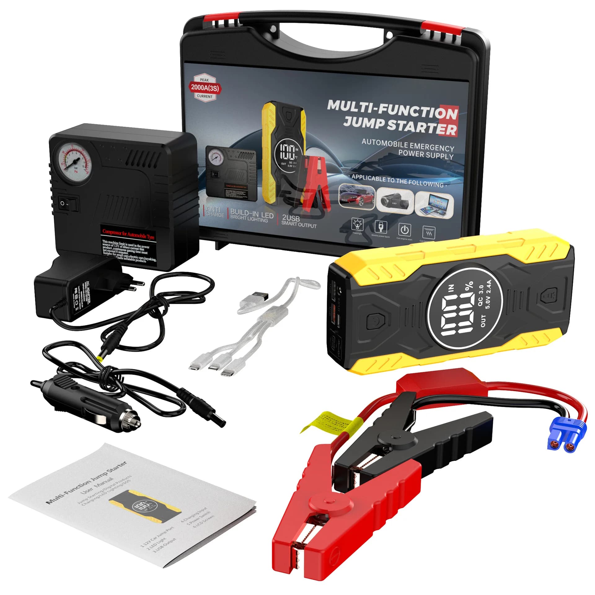 Power Bank 39800mAh Avviatore di Emergenza Caricabatterie Portatile Booster Auto 2000A Dispositivo di Avviamento Automatico Avviatore Batteria Auto di Emergenza