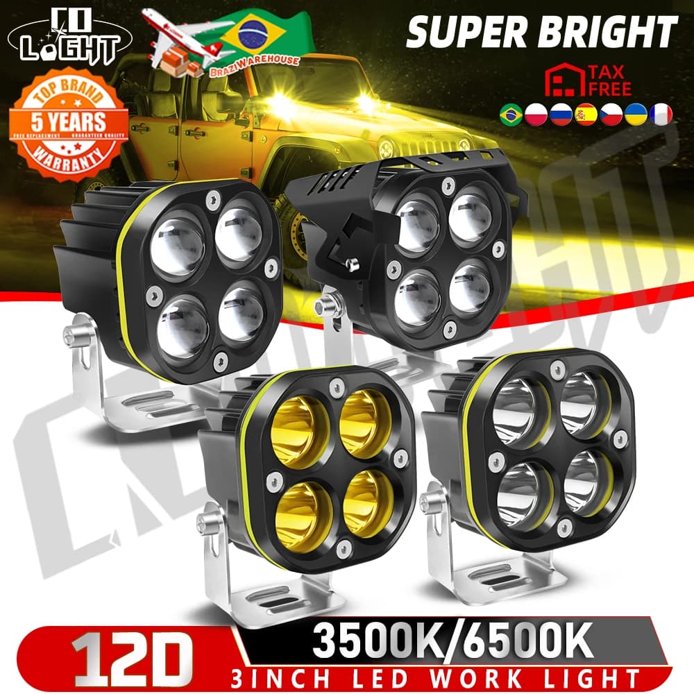 CO LIGHT Faretti da lavoro a LED da 3 pollici 24V 12V Fari per motocicli Barra LED di inondazione Fendinebbia DRL per auto camion 4x4 Off Road ATV