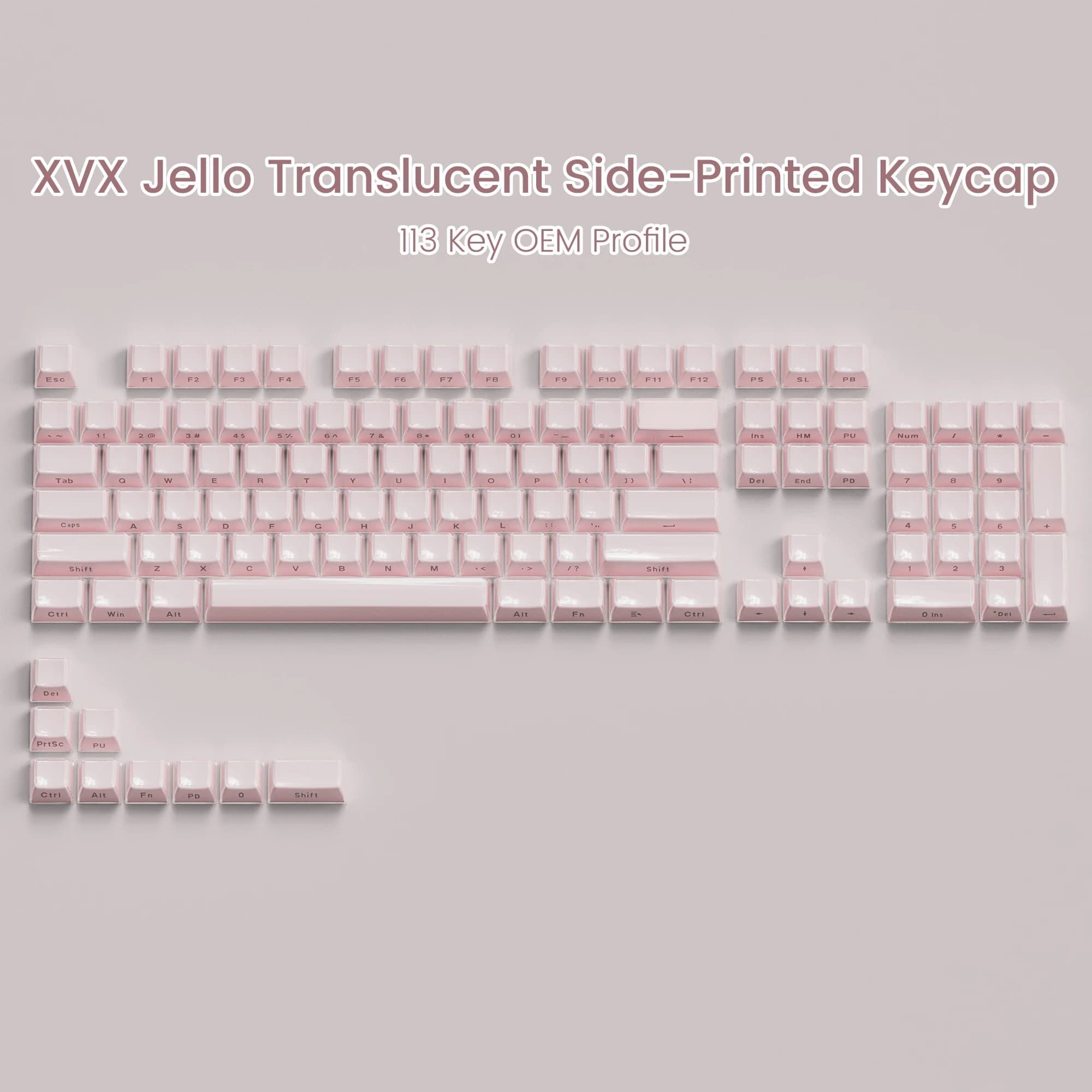 113 tasti XVX Jelly Copritasti laterali rotondi Cristallo di ghiaccio Rosa traslucido OEM per tastiera meccanica Cherry MX 61/68/104