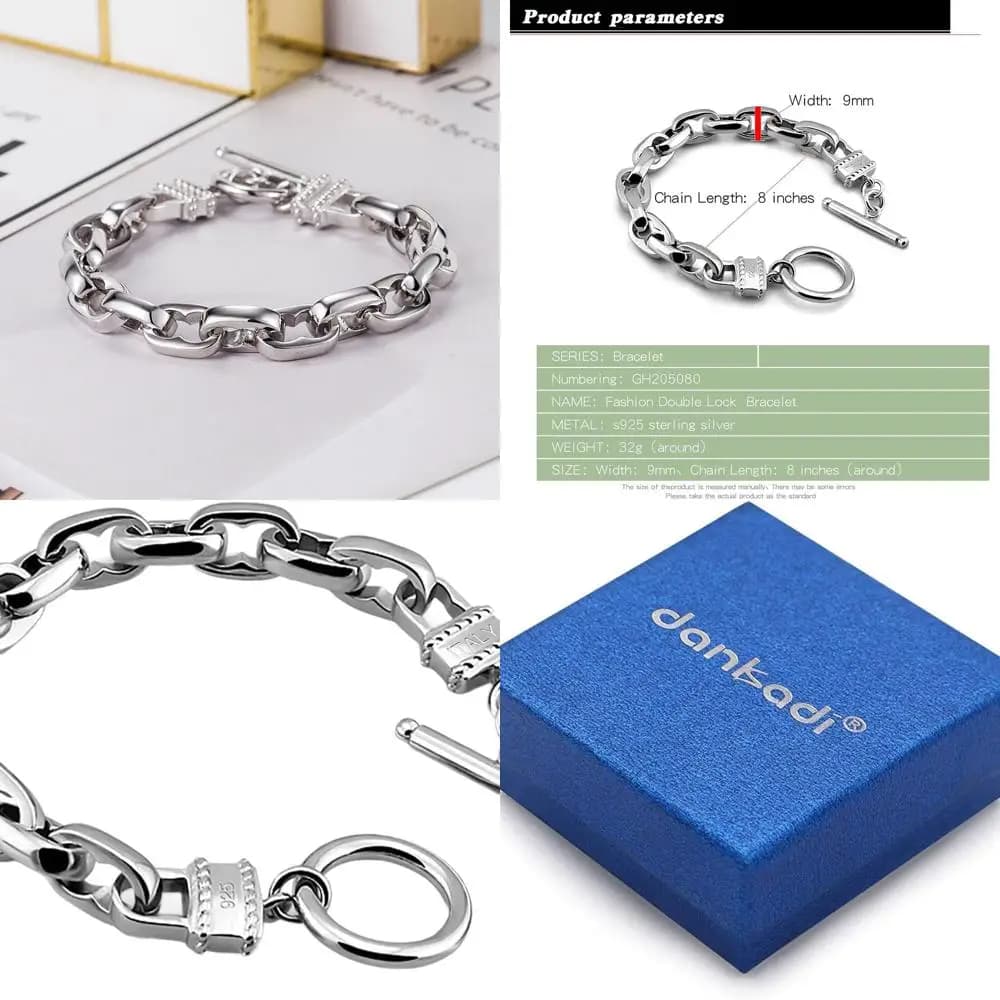 Bracciale a catena Rolo in argento sterling 925 per uomo e donna, 10 mm, taglie dalla 7 alla 10 con lucchetto con ciondolo, stile hip hop